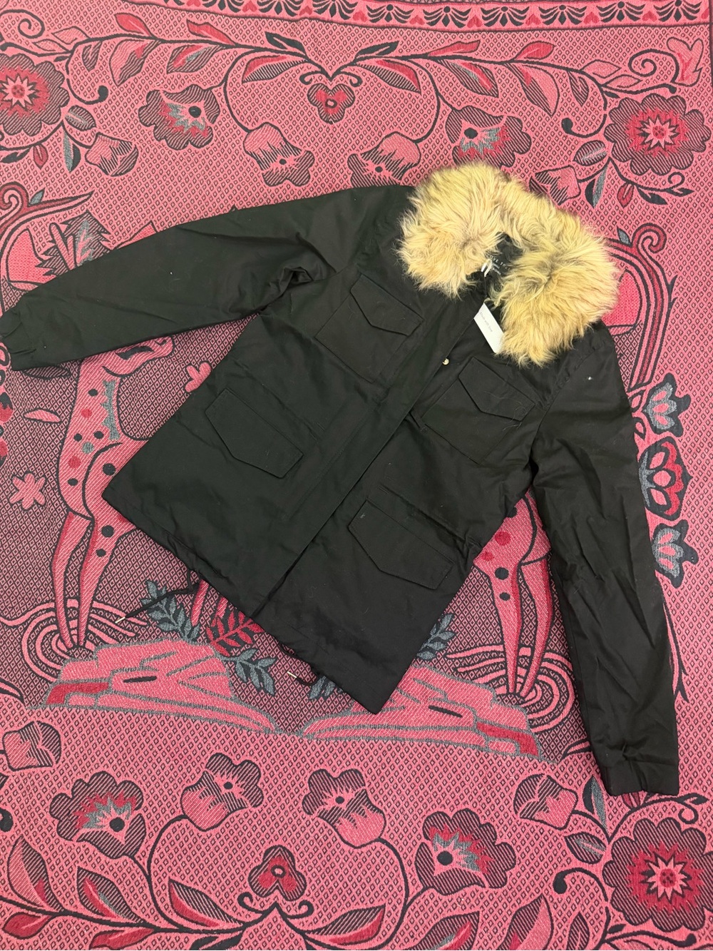 Love Tree Black Jacket with Faux Fur Trim